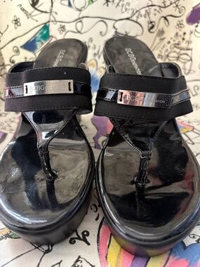 BCBG thong platform wedge.